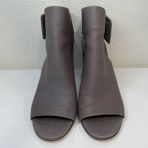Vince Faye Grey Leather Open Toe CutOut Slingback Block Heel Booties, Size 7.5